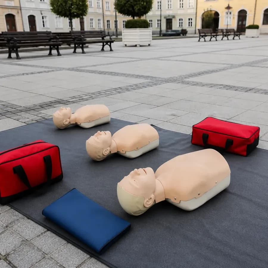 Trening pierwszej pomocy dla mieszkańców na rynku w Wieruszowie